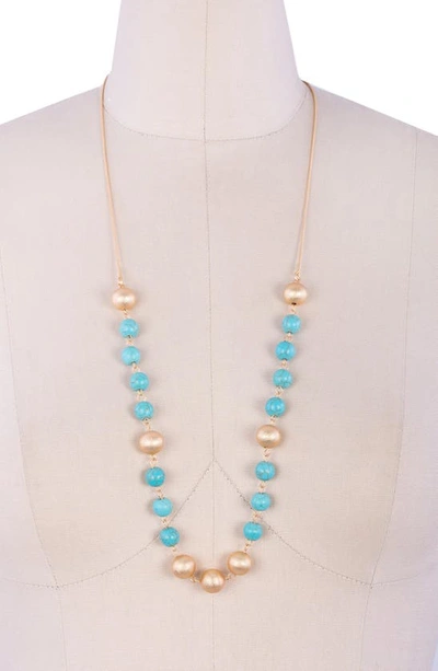 Saachi Natural Stone Beaded Adjustable Slider Necklace In Turquoise