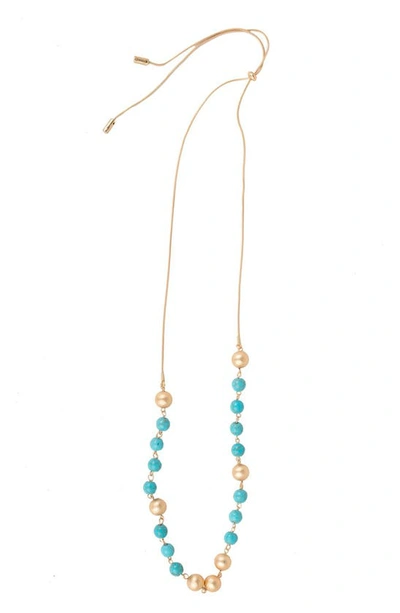 Saachi Natural Stone Beaded Adjustable Slider Necklace In Turquoise