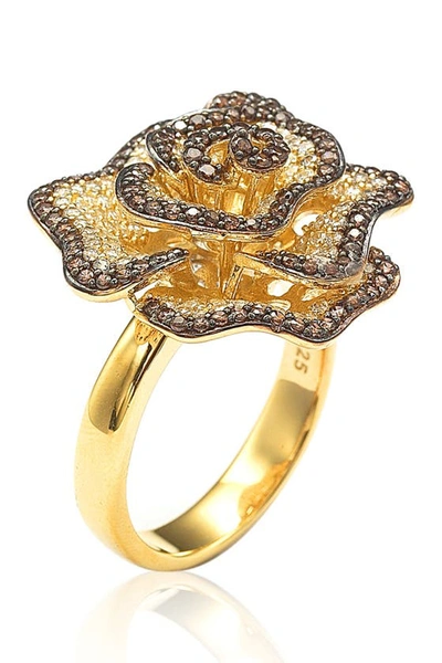 Shop Suzy Levian Flower Pavé Cubic Zirconia Ring In Brown