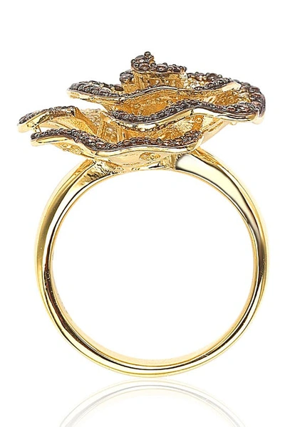 Suzy Levian 14k Yellow Gold Plated Sterling Silver Chocolate Cz Ring In Brown