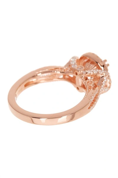 Suzy Levian Rose Gold Plated Sterling Silver Round White Cz Engagement Ring In Rose