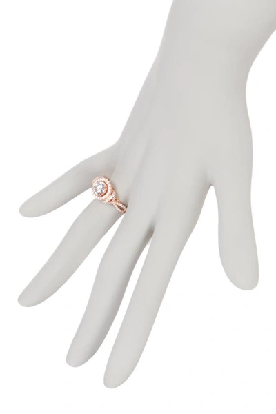 Suzy Levian Rose Gold Plated Sterling Silver Round White Cz Engagement Ring In Rose