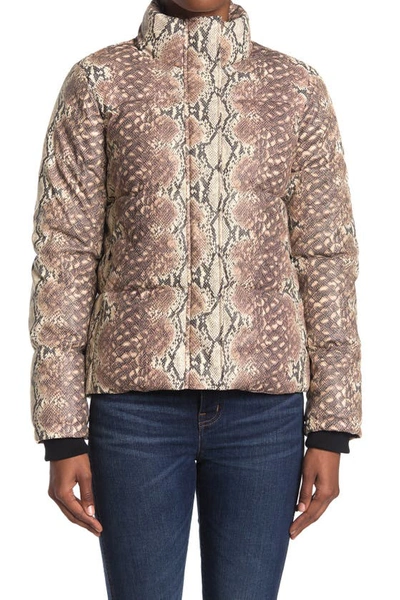 Shop Marc New York Faux Leather Puffer Jacket In Brown Snake