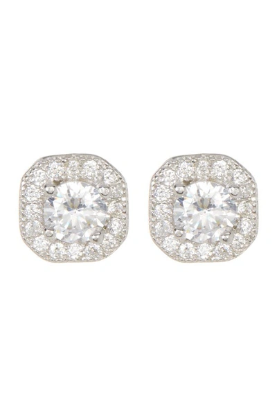 Shop Adornia White Rhodium Plated Swarovski Crystal Halo Stud Earrings In Silver
