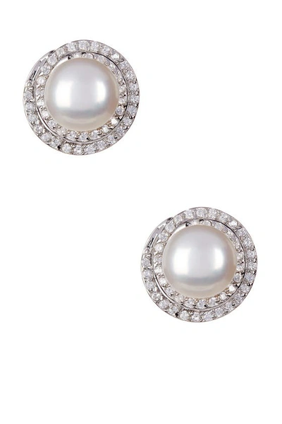 Splendid Pearls 8.5-9mm Cultured Freshwater Pearl Double Halo Pendant Necklace & Earrings Set In White