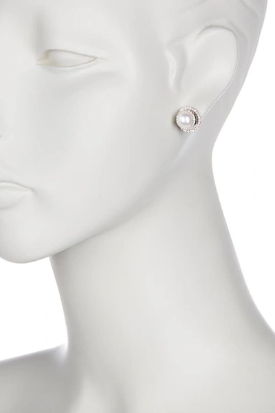 Splendid Pearls 8.5-9mm Cultured Freshwater Pearl Double Halo Pendant Necklace & Earrings Set In White