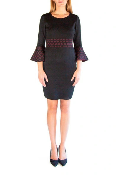 Shop Nina Leonard Scalloped Sweater Dress In Black/deepwine