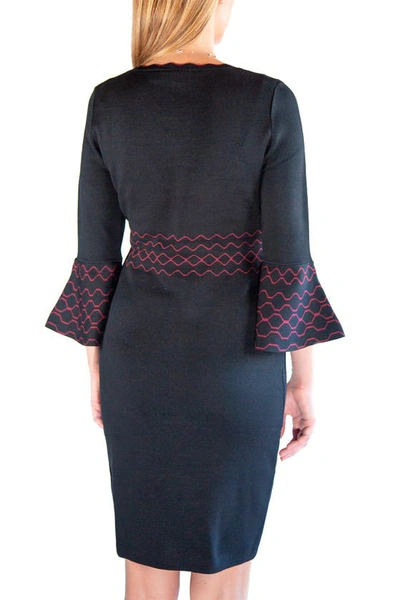 Shop Nina Leonard Scalloped Sweater Dress In Black/deepwine