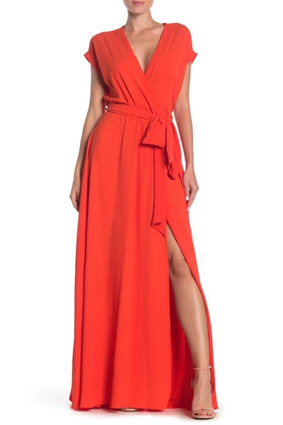 Shop Meghan La Jasmine Faux Wrap Maxi Dress In Flame