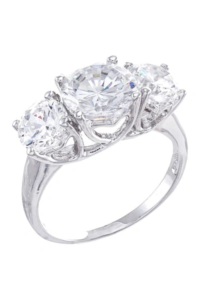 Shop Cz By Kenneth Jay Lane Round Cubic Zirconia Triple Stone Ring In Clear/silver