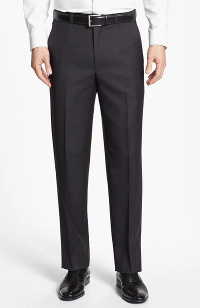Shop Santorelli Luxury Flat Front Wool Dress Pants In Charcoal Grey