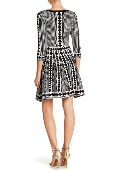 Shop Nina Leonard Geometric Print Sweater Dress In Ivory/blac