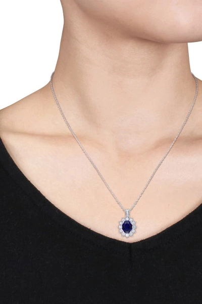 Shop Delmar Sterling Silver Oval Lab Created Blue & White Sapphire Diamond Pendant Necklace