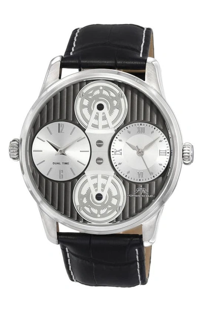 Shop Porsamo Bleu Benedict Double Movement Croc Embossed Strap Watch, 46mm In Silver/grey