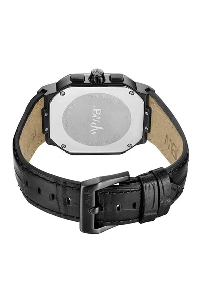 Shop Jbw Orion Diamond Croc Embossed Leather Watch, 43mm In Black