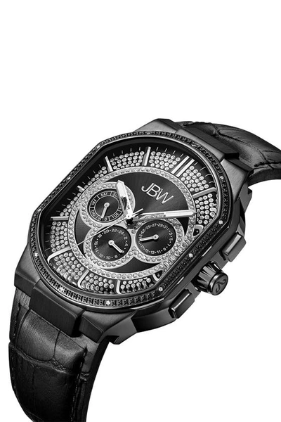 Shop Jbw Orion Diamond Croc Embossed Leather Watch, 43mm In Black