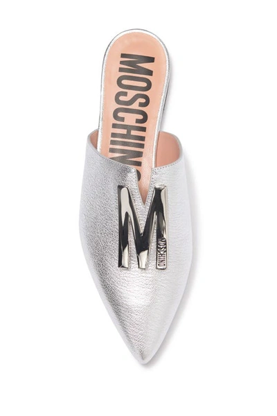 Shop Moschino Metallic Leather Mule In Silver Lam