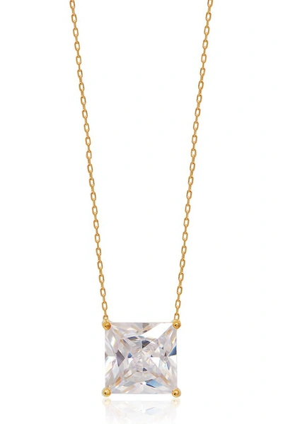 Gabi Rielle Yellow Gold Vermeil Princess-cut Cz Solitaire Pendant Necklace In Gold