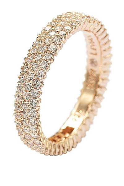 Suzy Levian 14k Rose Gold Plated Sterling Silver Micro-pave White Cz Eternity Band Ring In Rose