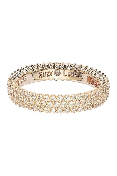 Suzy Levian 14k Rose Gold Plated Sterling Silver Micro-pave White Cz Eternity Band Ring In Rose