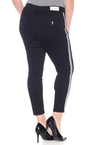 Slink Jeans Double Stripe Ankle Skinny Jeans In Solid Black