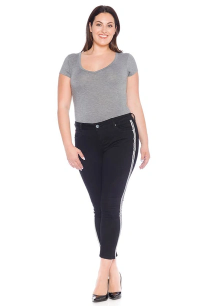 Slink Jeans Double Stripe Ankle Skinny Jeans In Solid Black