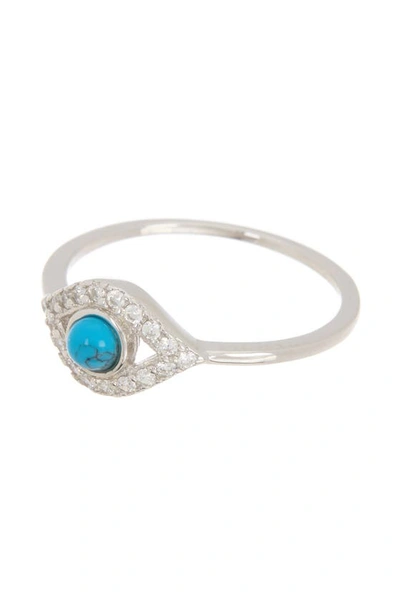 Shop Adornia White Rhodium Plated Evil Eye Cz Turquoise Ring In Blue