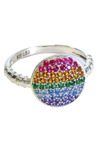 Shop Liza Schwartz Circle Rainbow Embellished Ring In Silver