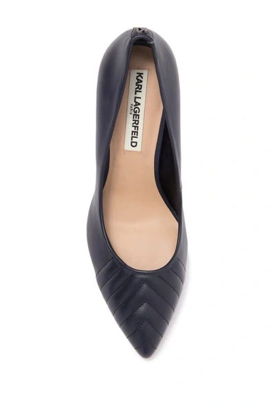 Shop Karl Lagerfeld Roulle Quilted Pointed Toe Pump In Mid Midnight