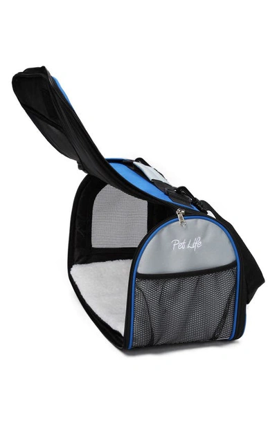 Shop Pet Life Sporty Mesh Airline Approved Zippered Folding Collapsible Travel Pet Dog Carrier In Blue Grey