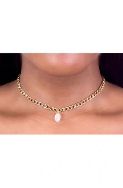 Shop Adornia 14k Gold Plated Sterling Silver Moonstone Curb Chain Pendant Necklace In Moonstone Gold Vermeil