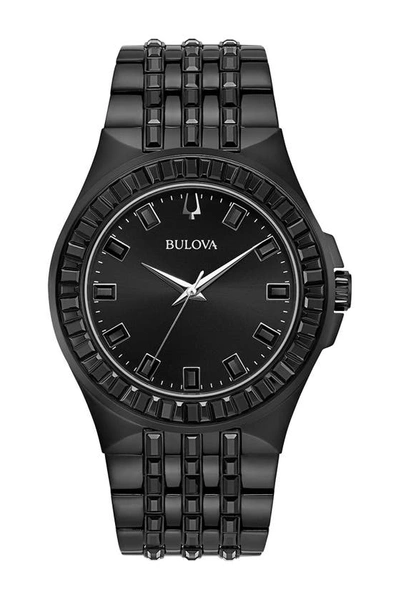 Shop Bulova Black Phantom Baguette Crystal Watch, 42mm