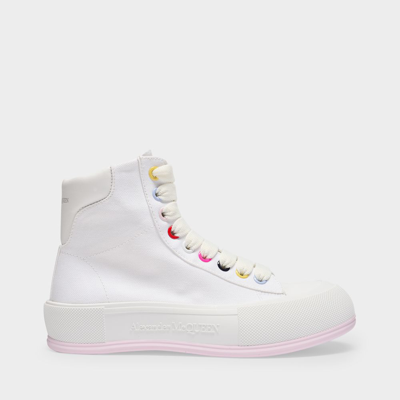 Shop Alexander Mcqueen Sneakers Deck High Aus Weissem Canvas In White