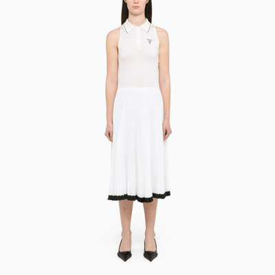 Shop Prada Ivory Plissé Midi Dress In White
