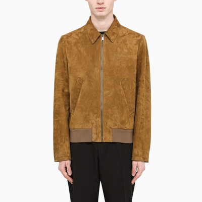 Prada Embossed Logo Zipped Suede Jacket - Farfetch