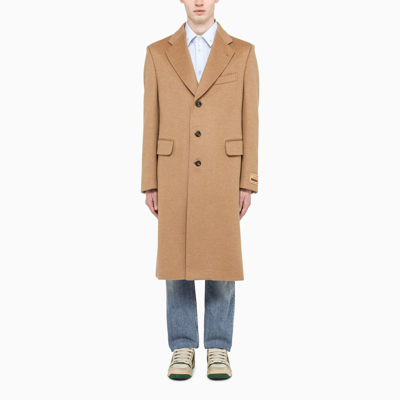 Shop Gucci Camel Single-breasted Coat In Beige