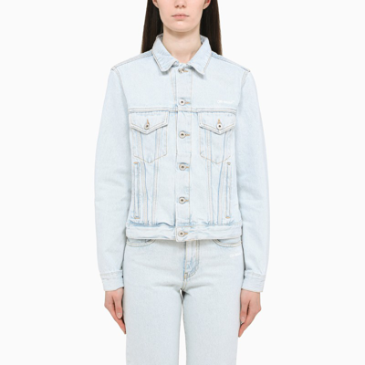 Shop Off-white Diag-print Light Denim Jacket In Light Blue