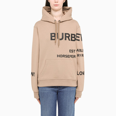 Shop Burberry Horseferry-print Camel Hoodie In Beige