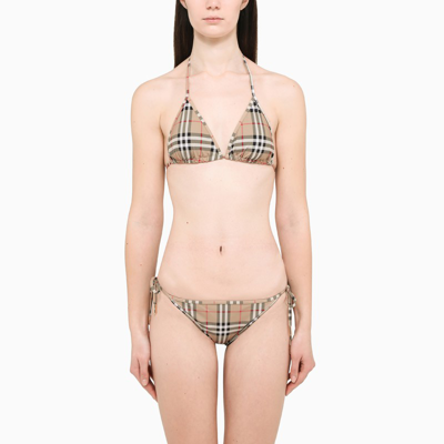 Burberry Beige Vintage Check Triangle Bikini In Multicolor