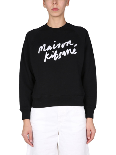Shop Maison Kitsuné Handwriting Logo Print Sweatshirt In Black