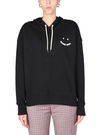 Shop Ps By Paul Smith Ps Paul Smith Smiley Logo Drawstring Hoodie In Black