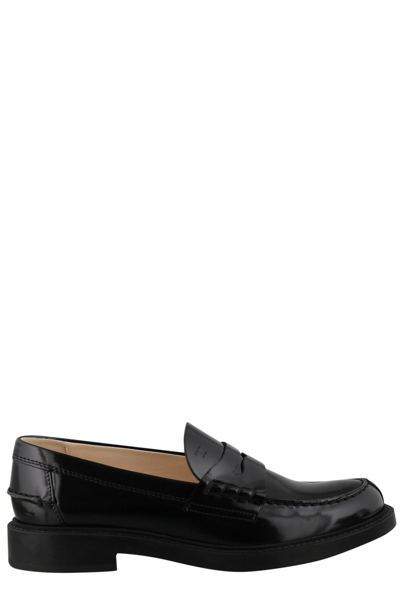 Shop Tod's Logo Penny Loafers In Black