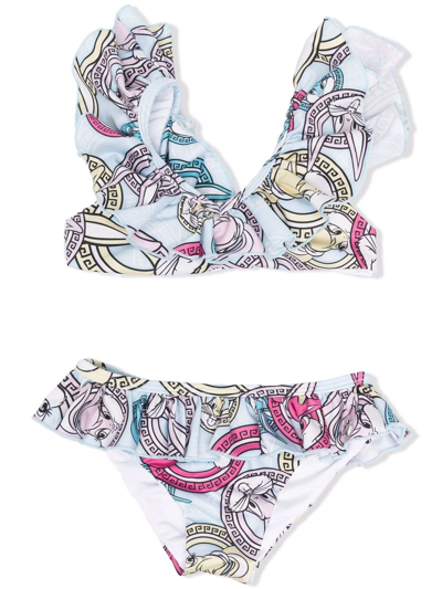 Shop Monnalisa Cartoon-greca Print Bikini Set In Blue