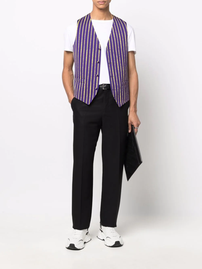 Shop Moschino Striped Button-up Waistcoat In Purple