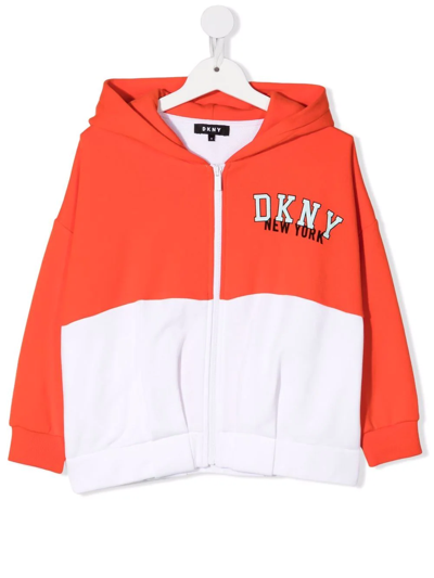 Shop Dkny Logo-print Zip-up Hoodie In Orange