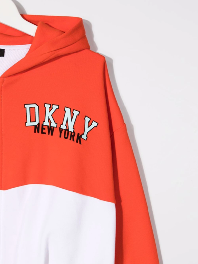 Shop Dkny Logo-print Zip-up Hoodie In Orange
