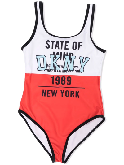 Shop Dkny Teen Logo-print Swimsuit In Red