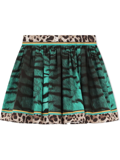 Shop Dolce & Gabbana Tiger-print Pleated Skirt In Green