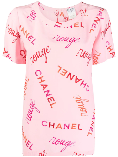 Pre-owned Chanel 1996 Logo Print Silk T-shirt In Pink