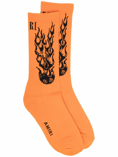 Shop Amiri Logo-print Cotton Socks In Orange